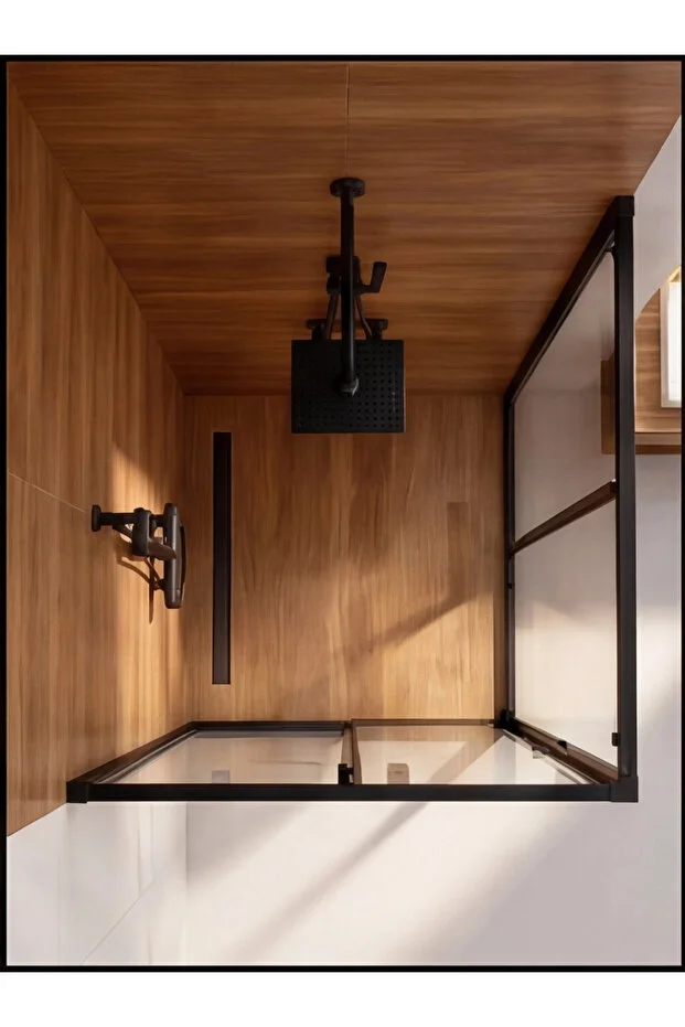 Duşakabin Kare Siyah 5mm Şeffaf Temperli Cam Teknesiz Zemine Montaj 190cm